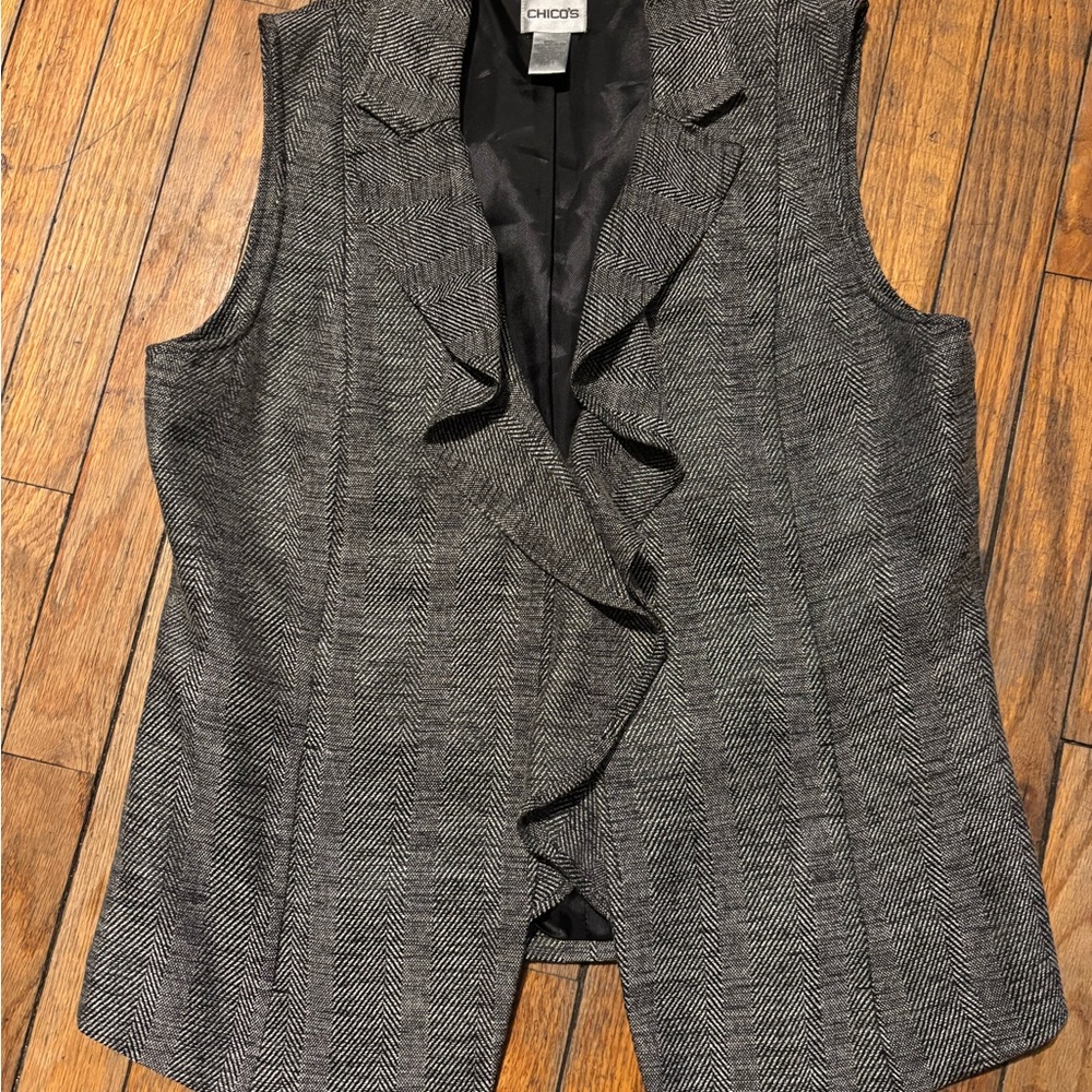 Chico's Black and White Herringbone Vest